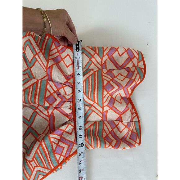 Judith March Mini Dress Retro Strapless Bow 70's Geometric Orange Women's Large - Picture 7 of 8